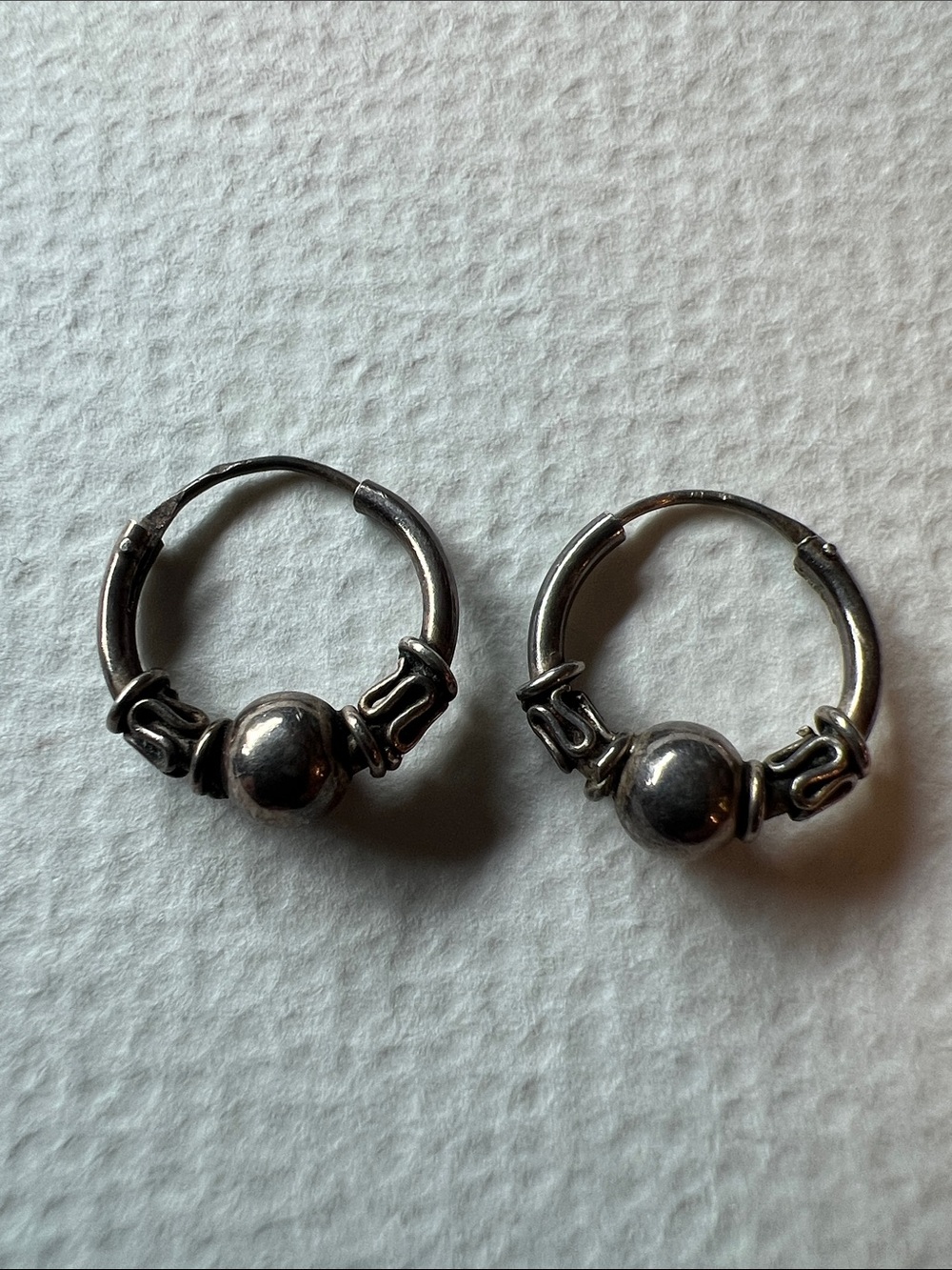 Sterling Silver Hoop Earrings with Ball Accent - Silver